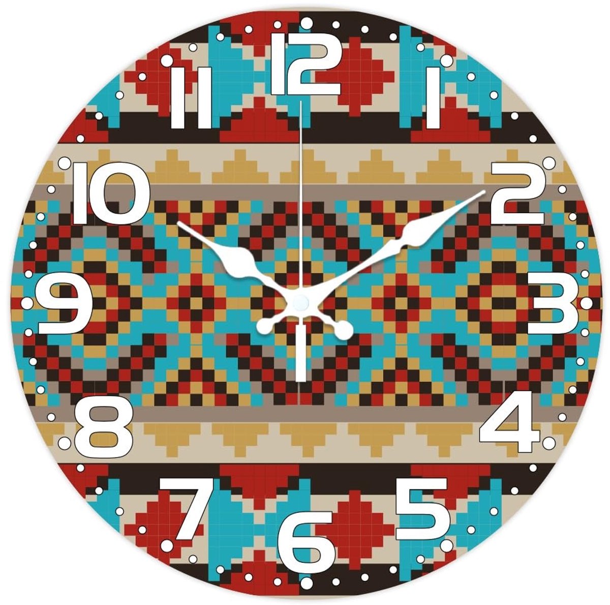 Omgoods - Azteken Wandklok 12 Inch - Stille Klok met Geometrisch Patroon