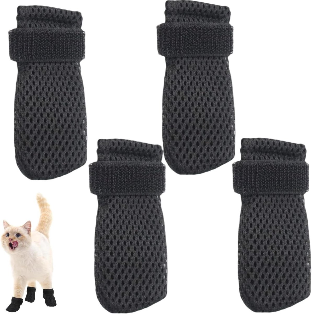 Ademende Kattenlaarsjes, Set van 4, Verstelbare Dieren Sokken voor Bad, Nagelknippen en Bescherming tegen Krassen