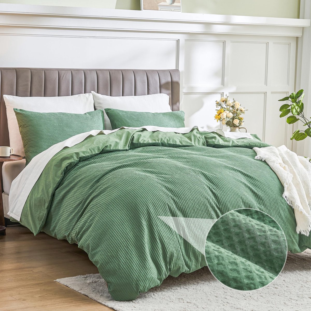 Omgoods - Luxe Katoenen Wafel Dekbedovertrek 200x200cm met Kussenslopen