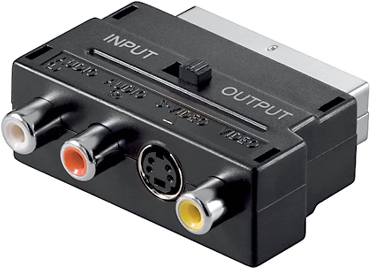 SCART AV-adapter omschakelbaar | Adapter Converter Euro Stekker | S-Video Converter 3 RCA | Scart-adapter | 2 x RCA audio, 1 x RCA-video, 1 x S-Video