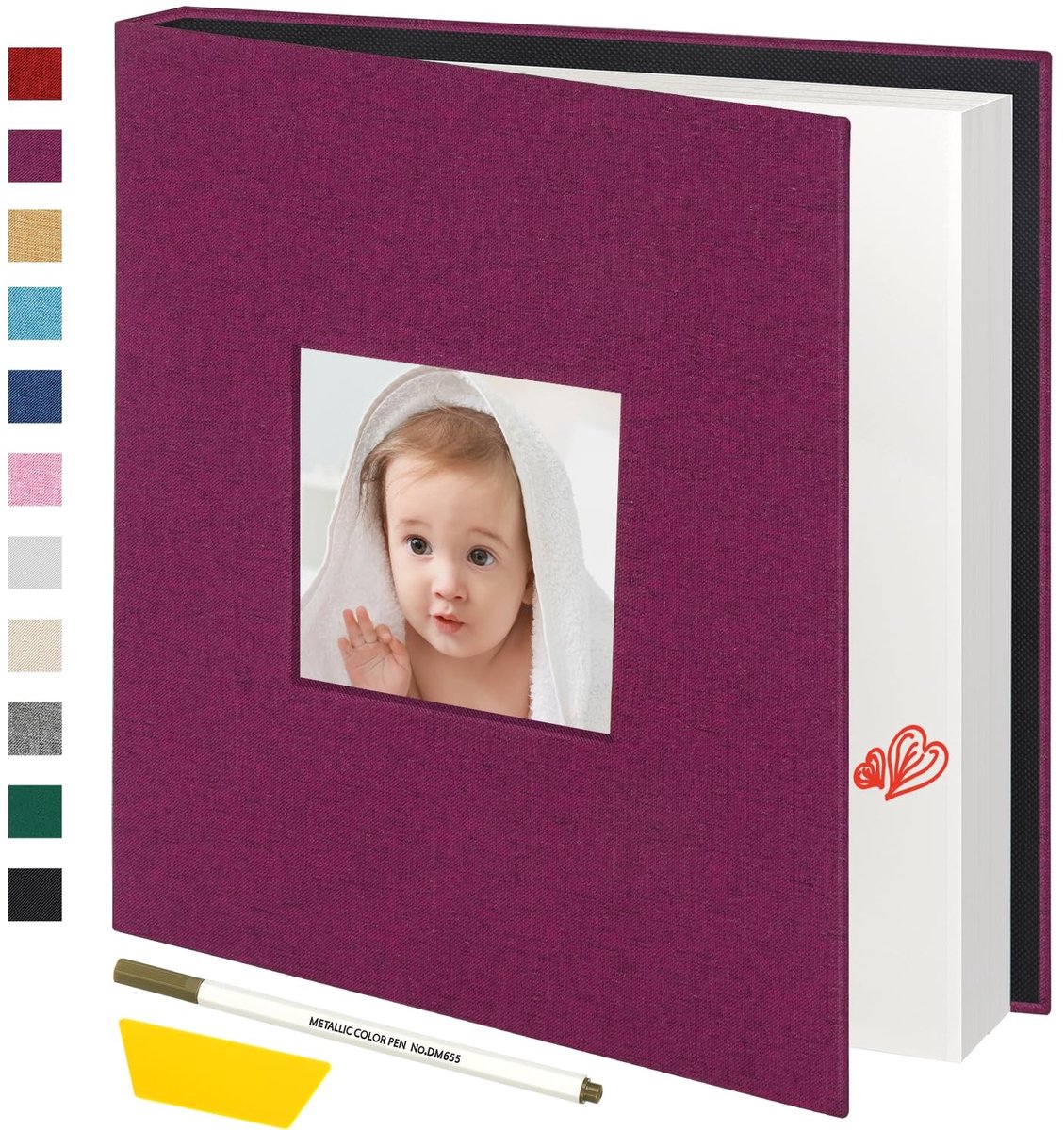 Omgoods - Groot Fotoalbum met Zelfklevende Pagina's - Linnen Kaft, 40 Bladen, DIY Scrapbook (Paars)