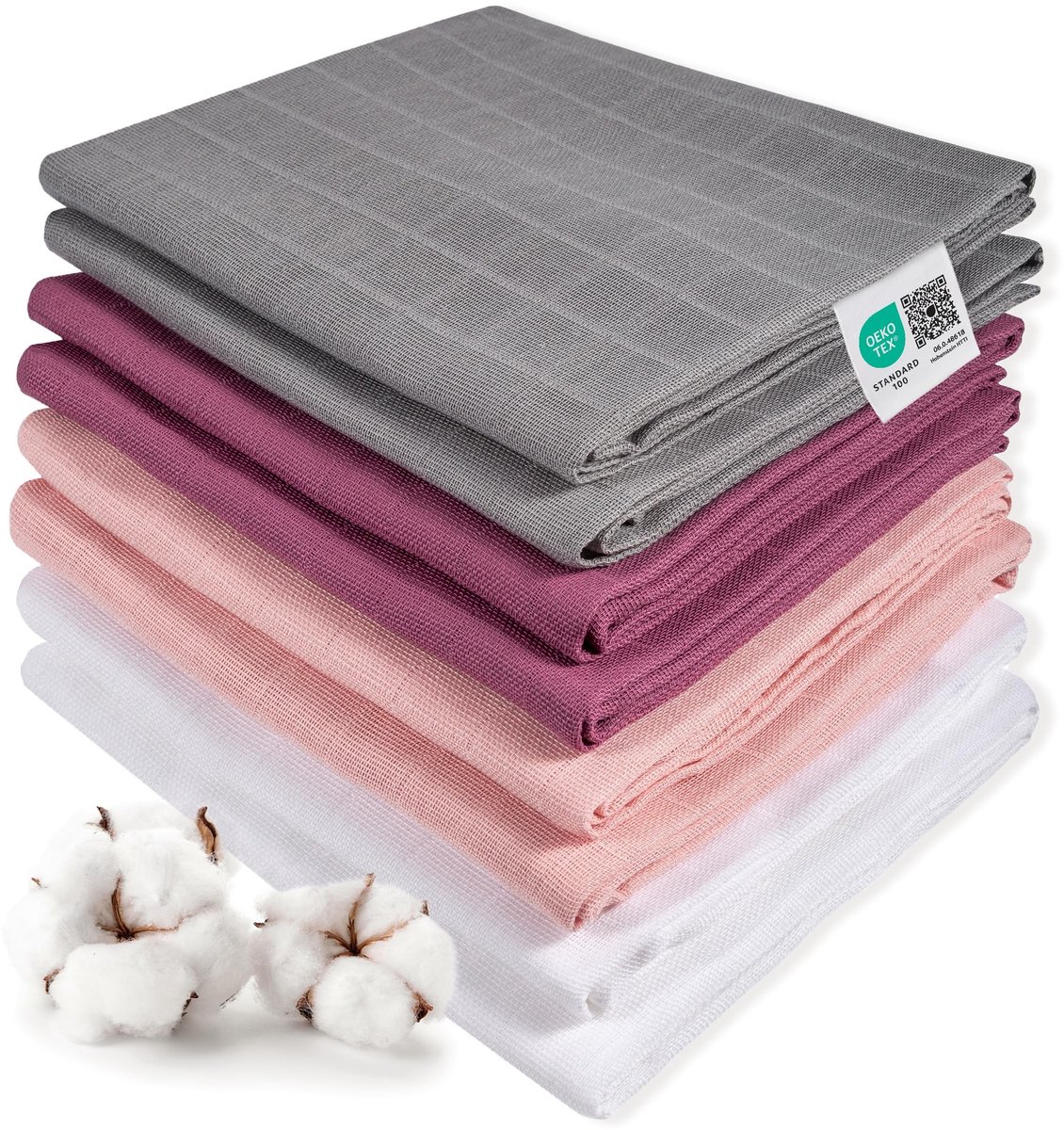 Omgoods - Set van 8 Hydrofiele Doeken - 80x80 cm, 100% Katoen, Paars/Roze