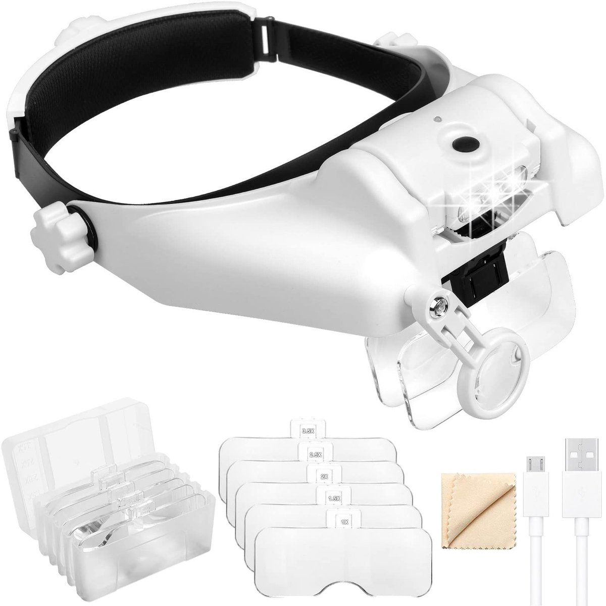 Omgoods - Hoofdband Vergrootglas Bril 1X tot 14X met LED Licht