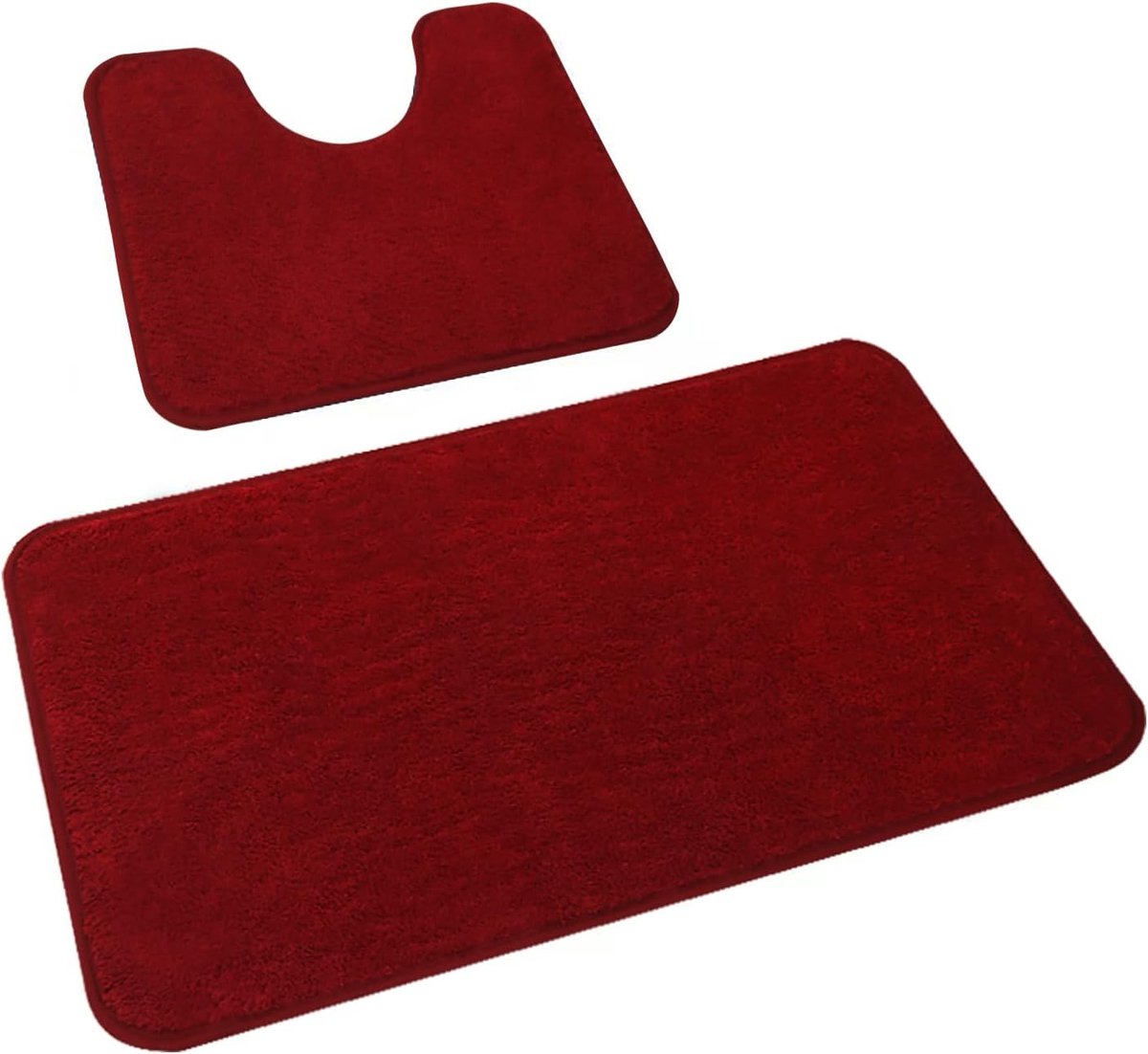 Badmat-set wasbare microvezel badkamermat-sets, 2-delige antislip badmatten voor badkamer van 50 x 80 cm en toilet van 50 x 40 cm, rood badkamervloerkleed