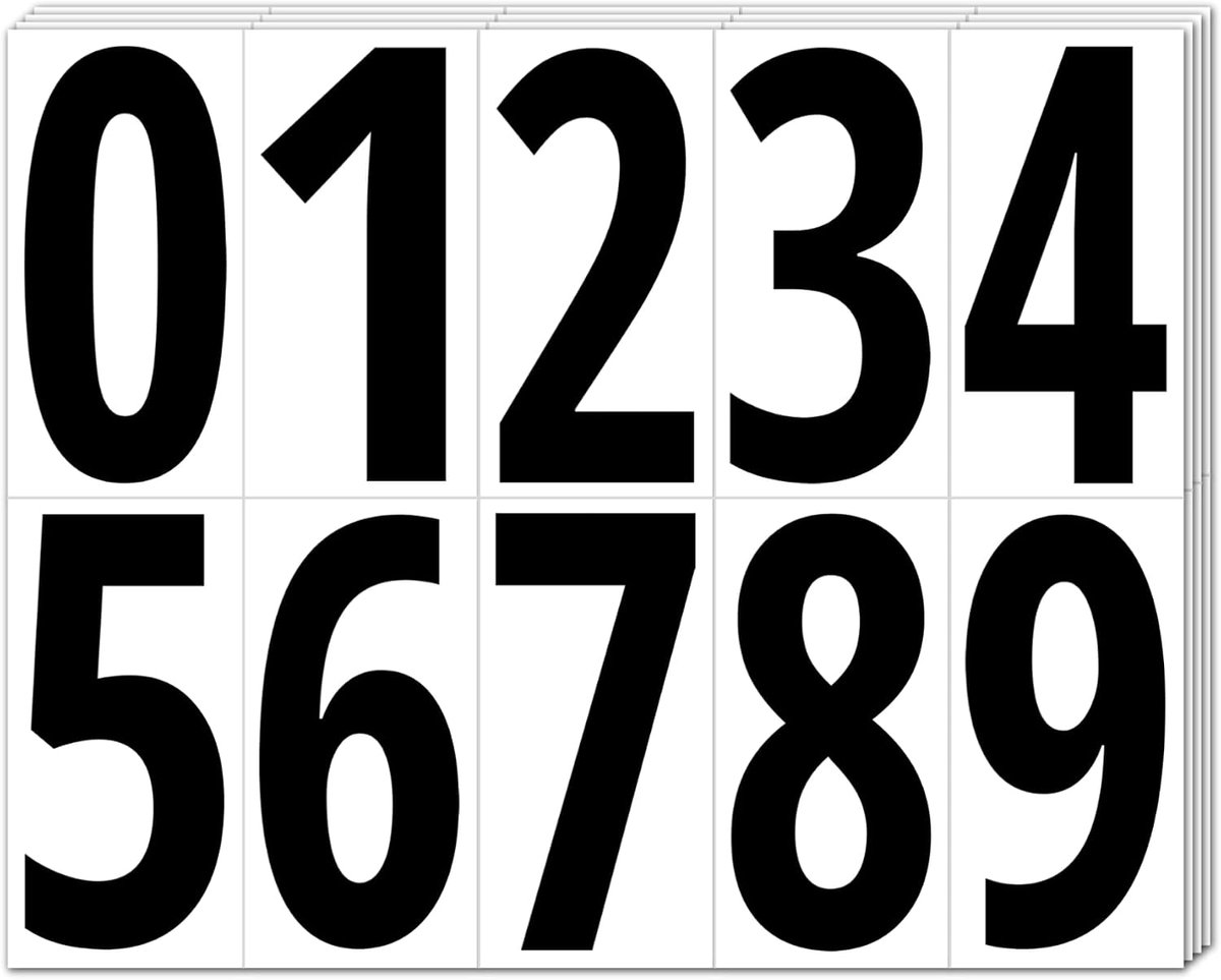 200 Stuks, 100mm - Nummerstickers Zelfklevende Etiketten Stickers, Waterdichte Vinyl Cijfers - Zwarte Cijfers | Waterdicht, afpellen en plakken