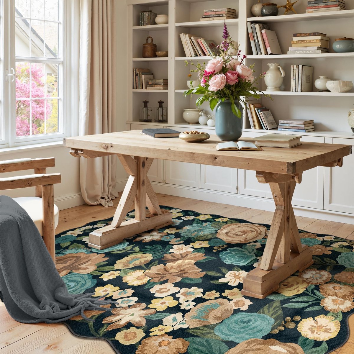 Omgoods - Bloemen Tapijt 80x150 cm - Wasbaar, Antislip, Boho