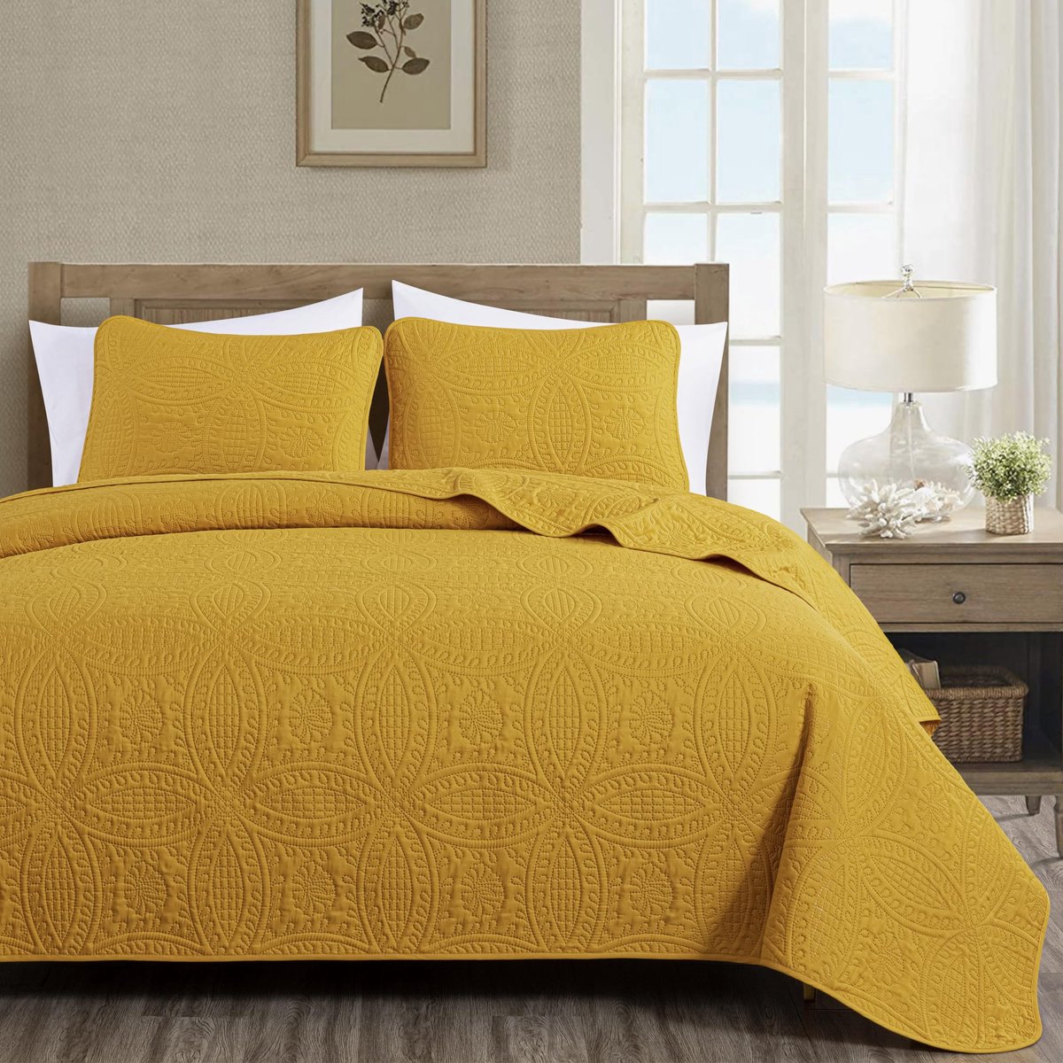 Omgoods - Austin Queen Bedspread Set - 3-delige Mustard Oversized Bedsprei