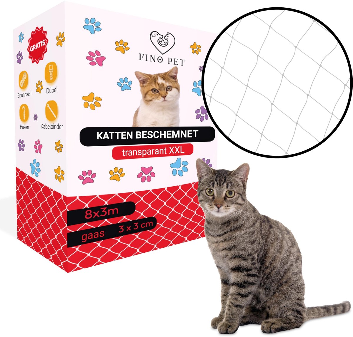 Omgoods - Kattennet voor Balkon 8x3 m - Transparant Veiligheidsnet voor Katten