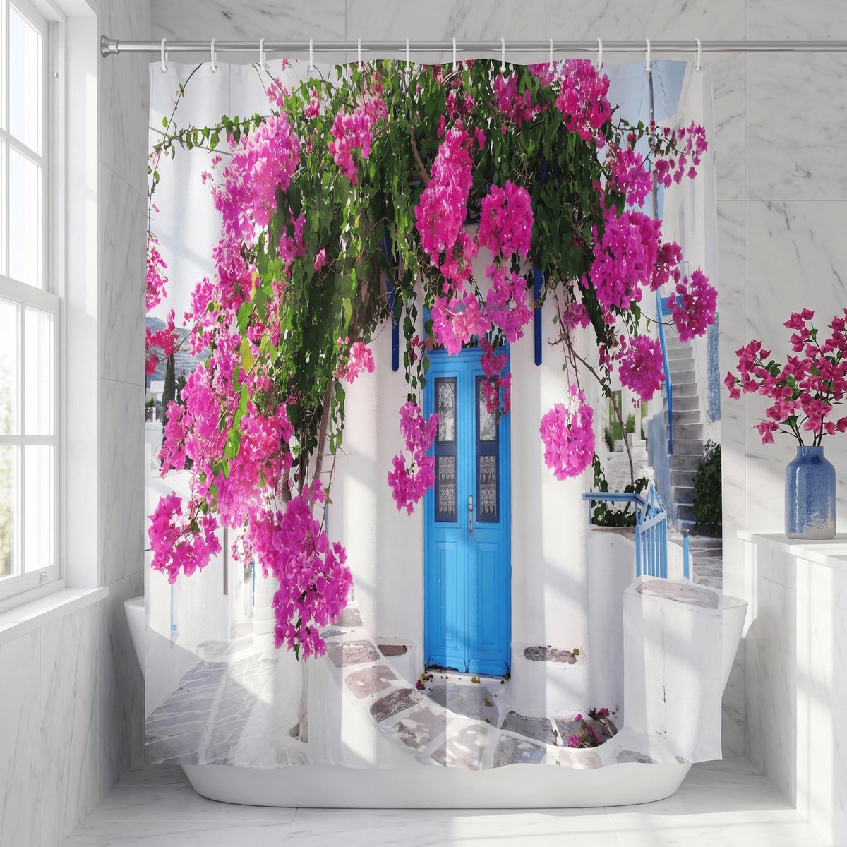 Omgoods - Traditioneel Grieks Bloemen Douchegordijn 180x180cm