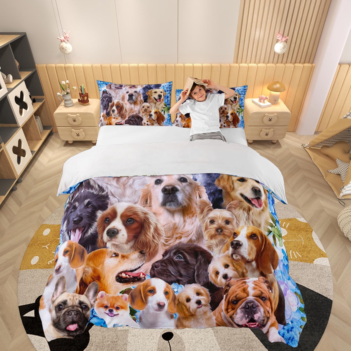 Omgoods - Schattige Cartoon Honden Duvet Cover Set - Beddegoed voor Kinderen met Pugs en Bulldogs