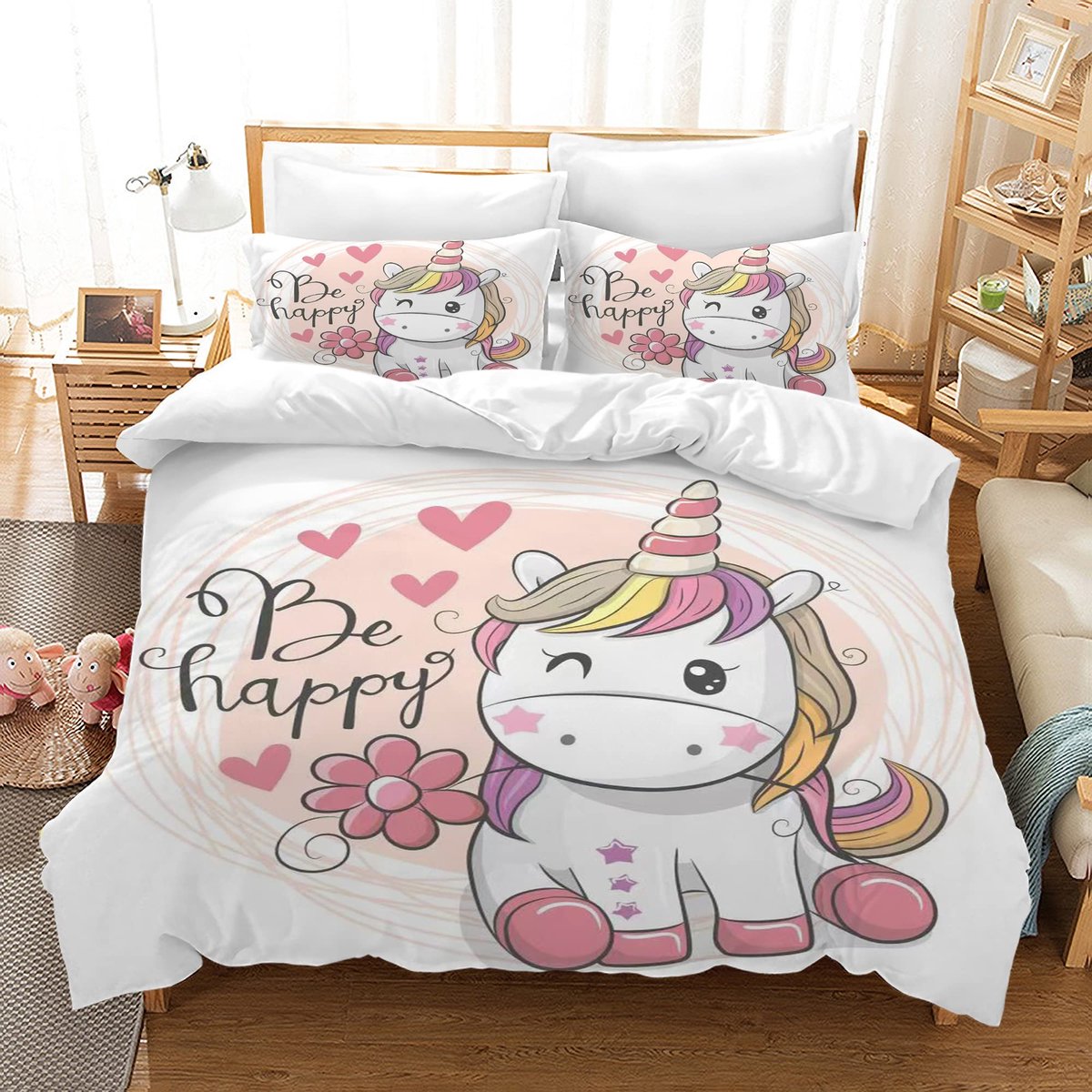Omgoods - Eenhoorn Kinderbeddenset, 3-D Geprinte Duvet Cover, 3-Delige Set