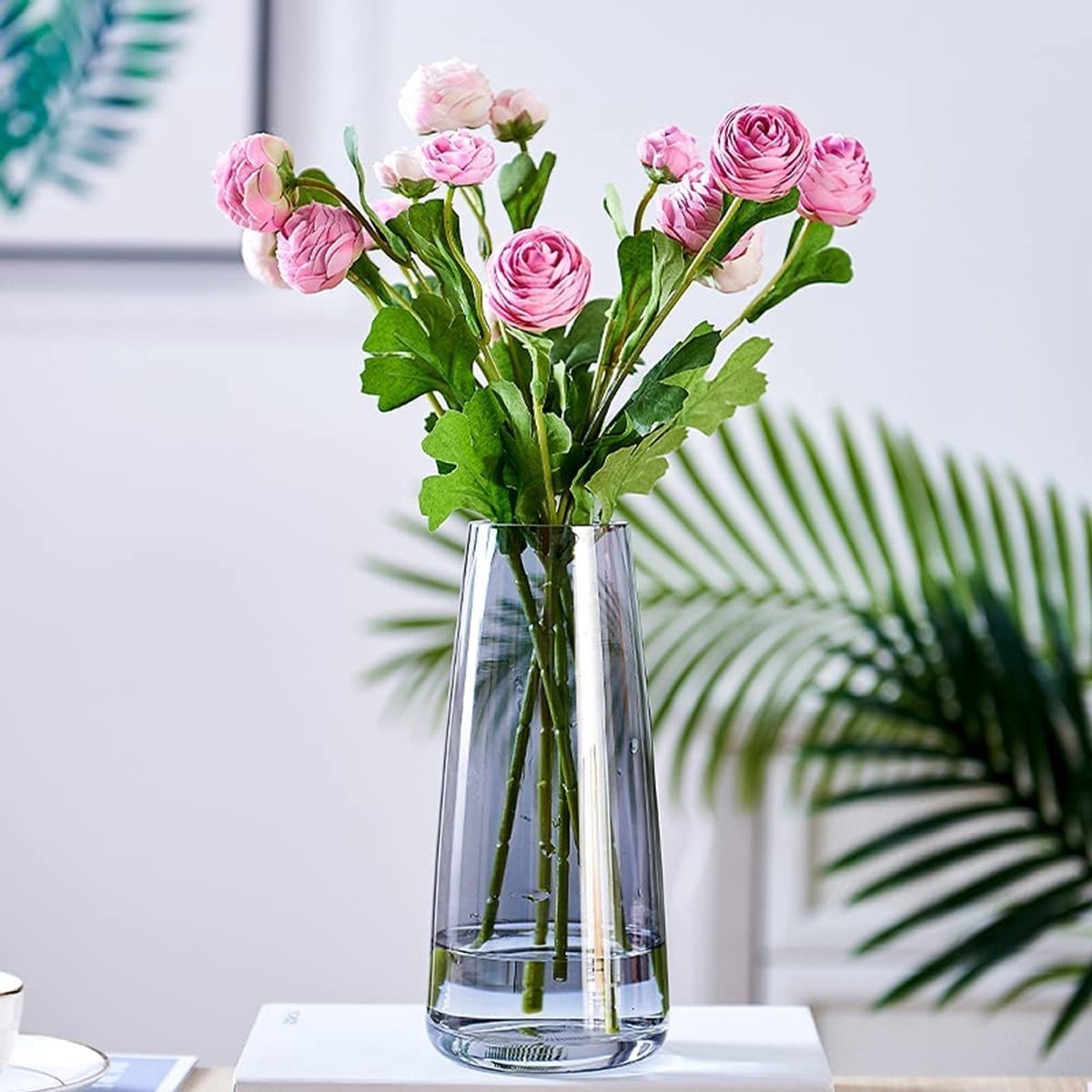 Omgoods - Premium Kwaliteit Grote Kristallen Vaas - Grijs 22cm voor Thuisdecoratie