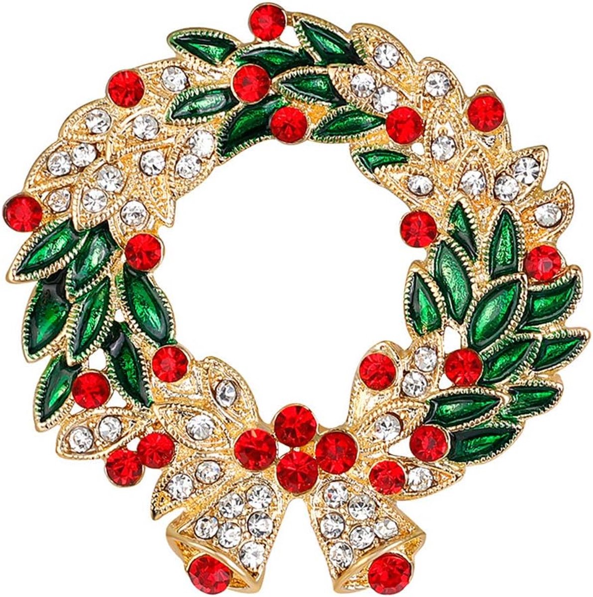 Broche Pin Kerst Krans Pins Faux Crystal, 4.6 cm x 4.4 cm, Glas