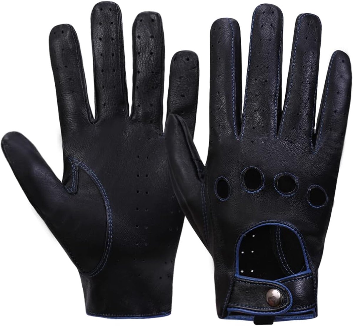 Handschoenen voor heren, touchscreen, leren handschoenen, ongevoerd, zwart/blauw (touchscreen), M