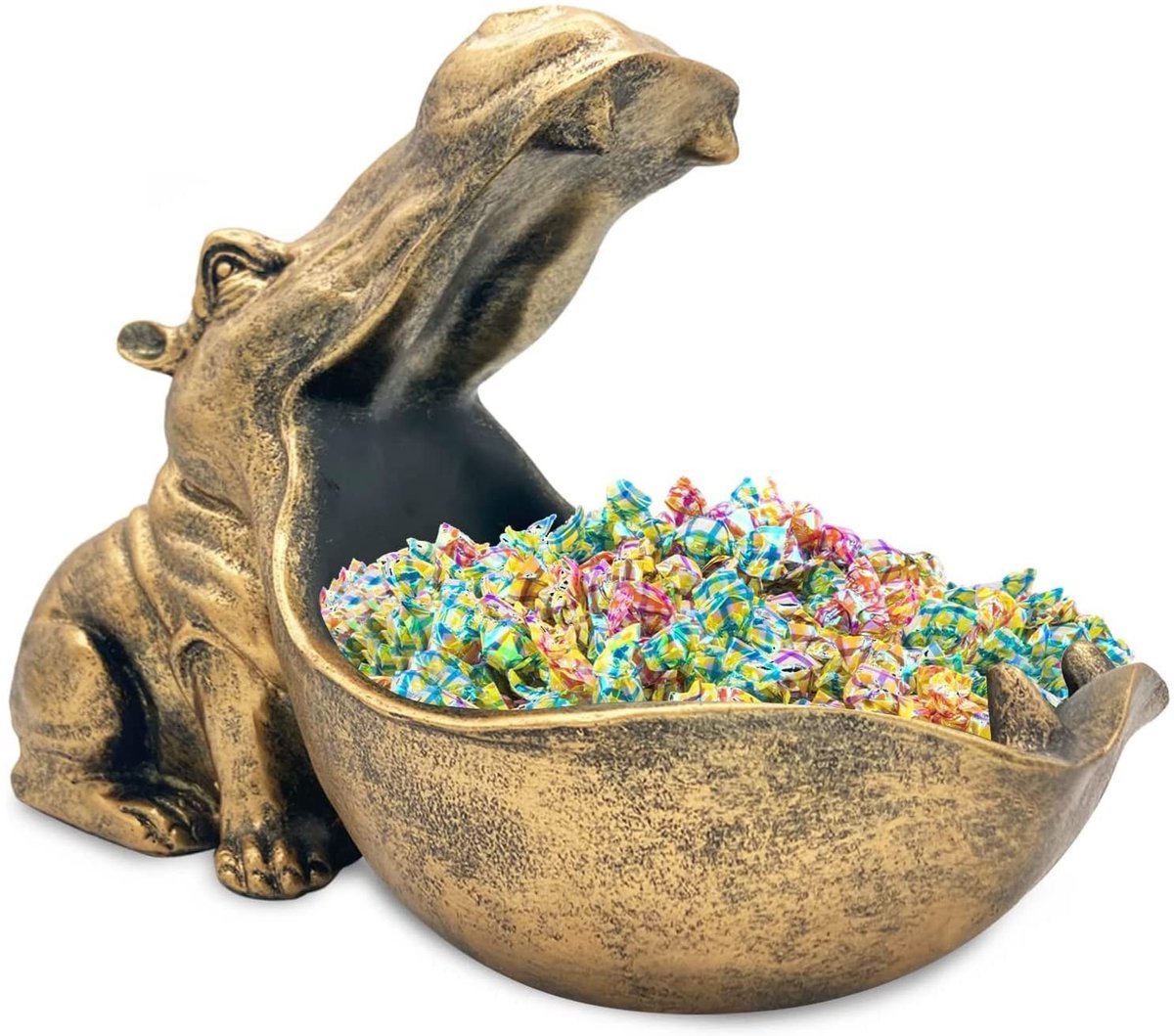 Omgoods - Hippo Sculptuur - Gouden Big Mouth Nijlpaard Sleutelhouder
