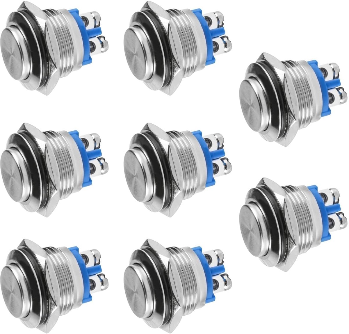 Drukknopjes, 8 stuks, 16 mm, metalen waterdichte toetsen | Schroefcontacten, klemmen, uitstekende schakelaar, 3 A/12 V/24 V/125 V/250 V, voor claxons, auto