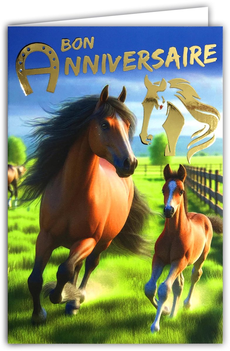 Omgoods - Verjaardagskaart Paardenhoofd met Glanzend Goud - Inclusief Envelop 12 x 17,5 cm