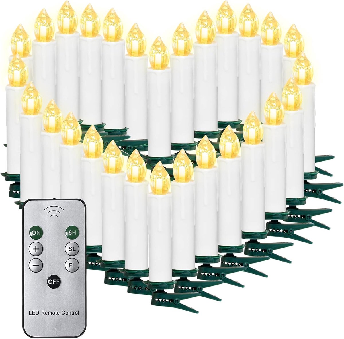 10/20/30/40 Kerst LED kaarsen, licht kaarsen, kaars set voor een kerstboom met afstandsbediening, draadloos, Wit, 30er