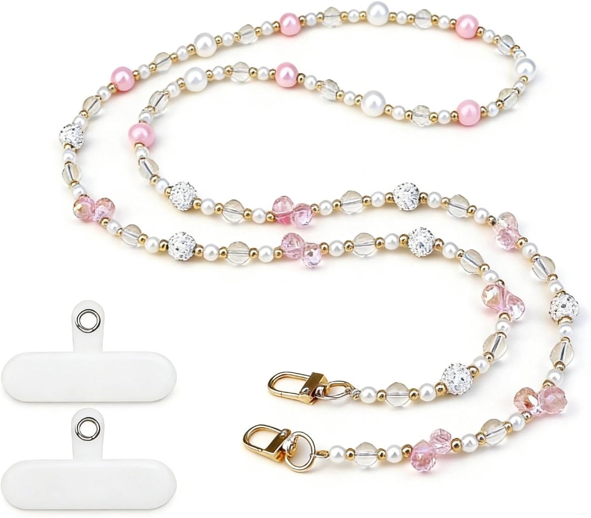 Telefoonketting met parels, kleurrijk, lang, universeel om te hangen