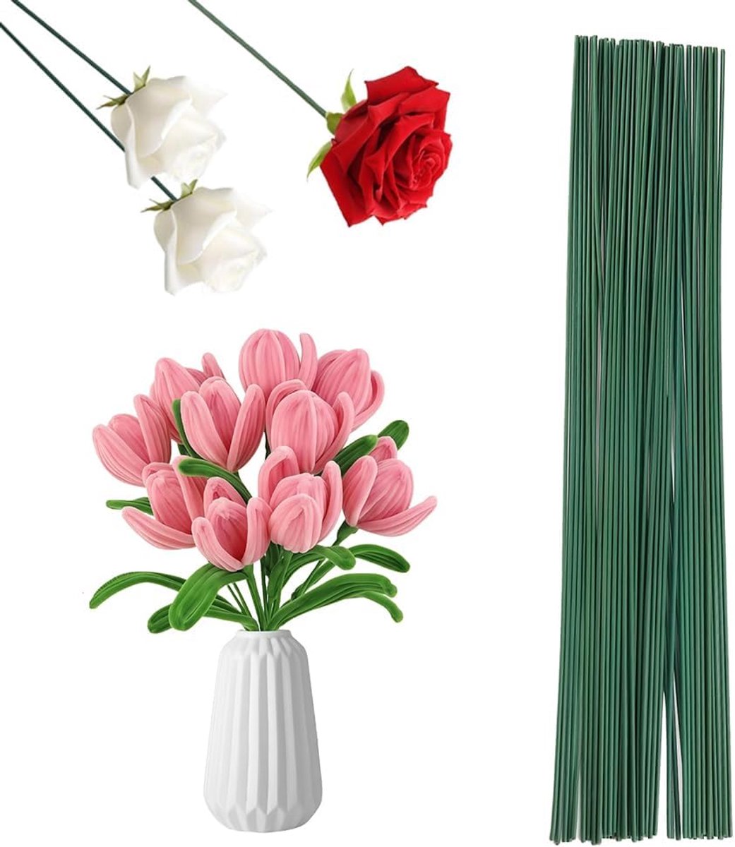 Draad groen 30 cm, steekdraad floristiek 2 mm | draadstaven bloemendraden, bloemistendraad, voor kunstbloemen, boeketten, slingers, handwerkkrans