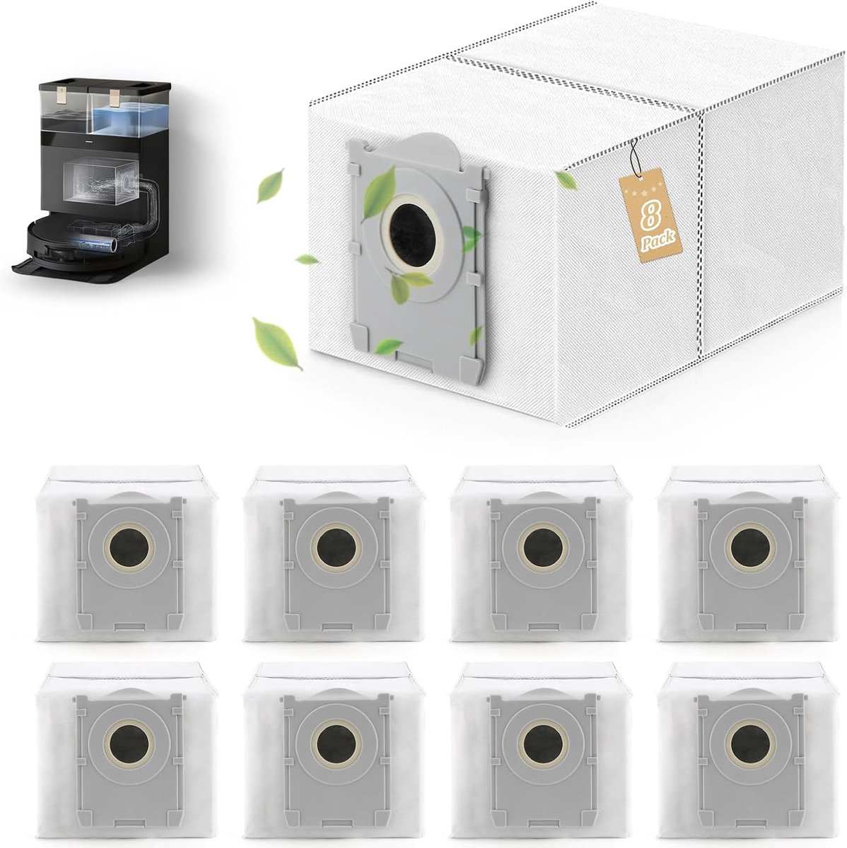 8Pcs Stofzakken voor Ecovacs Deebot X8 PRO Omni/X8 OMNI/T80 Omni/X9 PRO Omni/T50 PRO Omni/T50 Max PRO Omni/T50 Omni/T30C PRO Stofzuigeraccessoires (Bevat Actieve Kool)