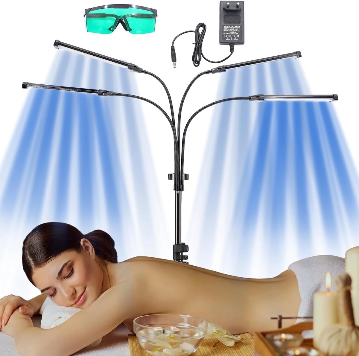 Intense Bruiningslamp met 432 LEDs, Dubbele Houder, 60W Vermogen, Veiligheidsbril, Geschikt voor Lichaam en Gezicht, Ideaal voor Thuisgebruik