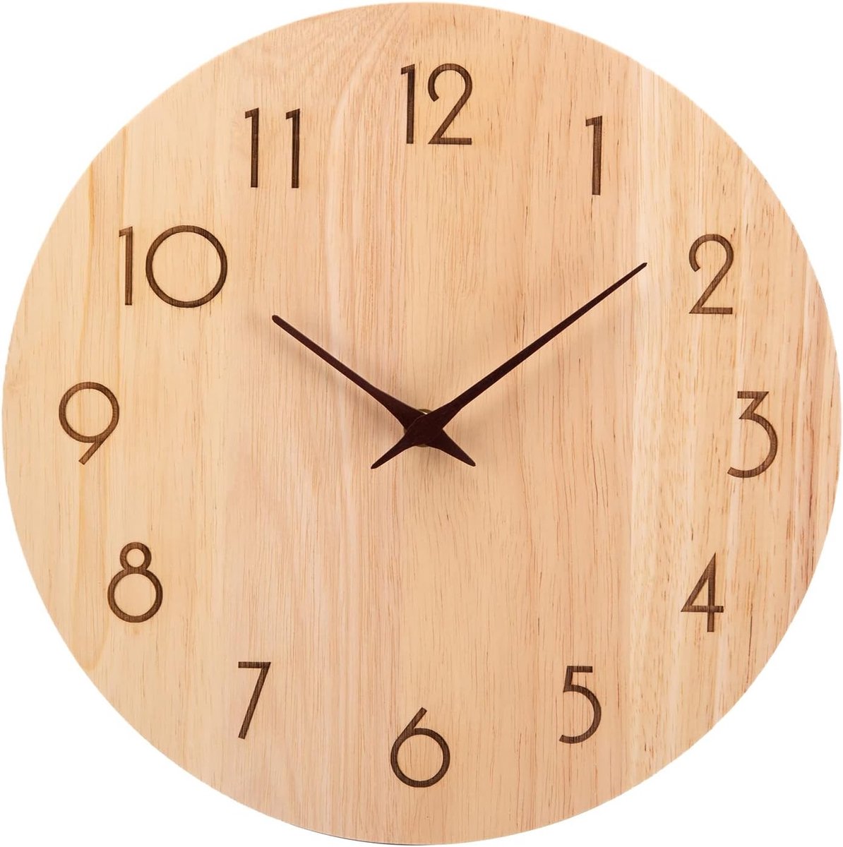 Stijlvolle Wandklok van Hout in Eikenkleur - Stille Quartz Klok van 30 cm voor Thuis, Keuken, Slaapkamer en Kantoor met Duidelijke Wijzers