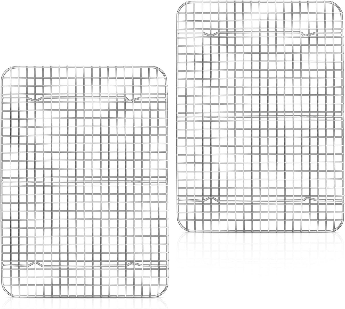 Grote afkoelroosterset, roestvrij staal, 2-delige set, 42 x 29 x 2 cm, voor grote bakplaten, rechthoekig taartrooster voor cake, koekjes, vlees, pizza, duurzaam en vaatwasmachinebestendig