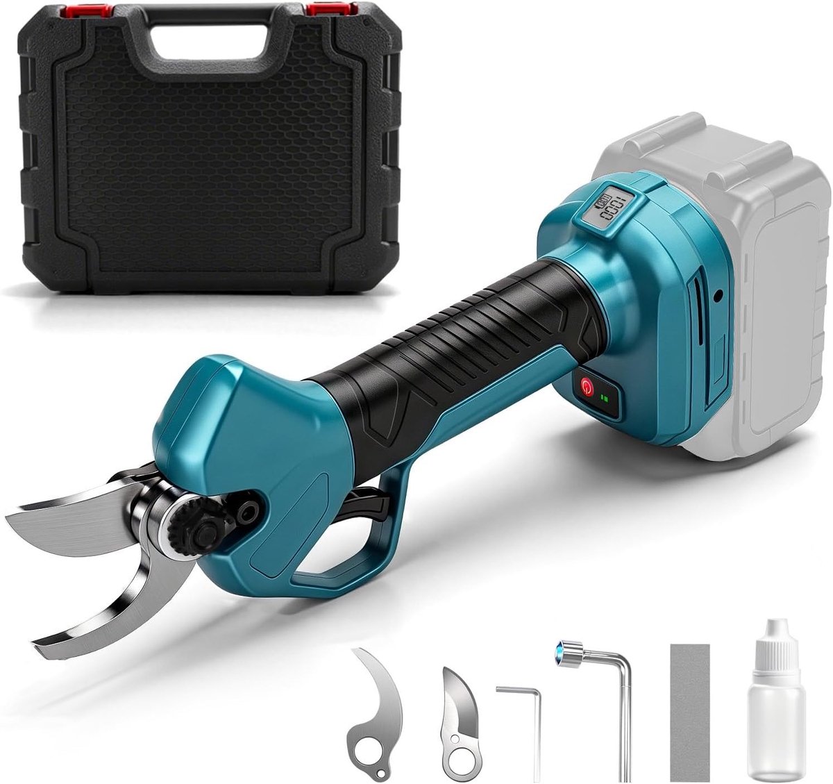 Accu Snoeischaar met Borstelloze Motor, Max Opening 45 mm, LCD Display voor Takken en Bloemen, Ideaal voor Tuinonderhoud en Snoeiwerk