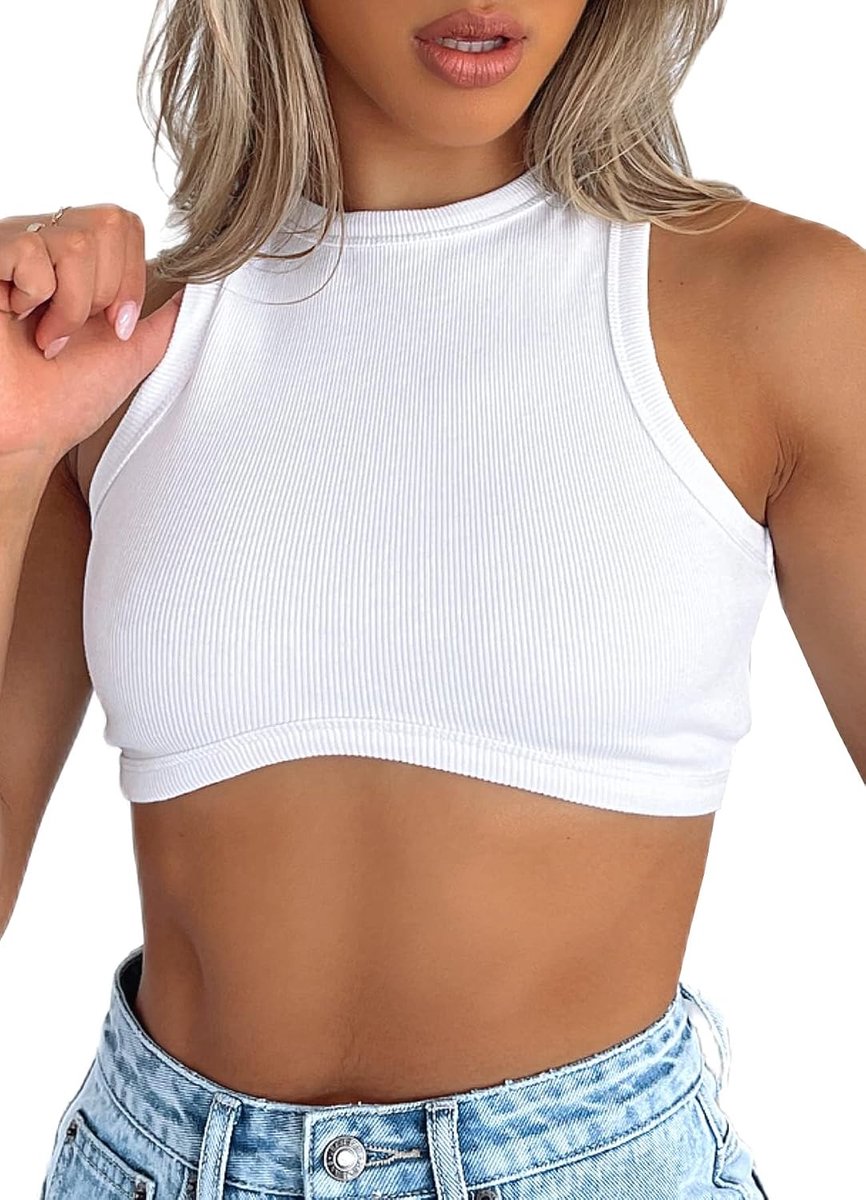 Tanktop crop tops dames geribbeld buikvrij bovendeel mouwloos party bovenstuk zomer basic cropped top shirt