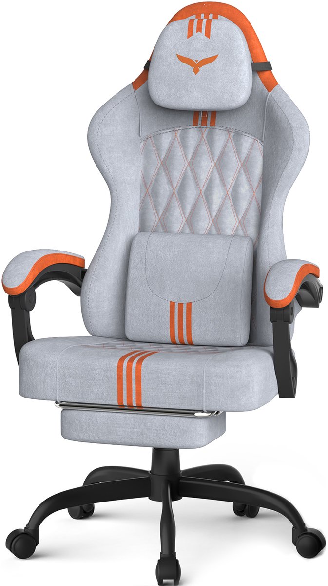Arvioo Gaming Stoel LW610 - Voetensteun - Massage lendenkussen - Verstelbaar - Grijs-Oranje