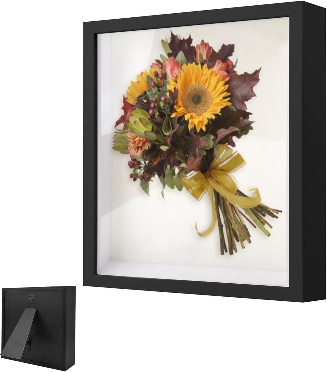 SnelShoppen - 3D Fotolijst Voor Vullen 20 x 25 cm Zwart, Houten DIY Bloemen Schaduwdoos Met Transparante Acrylaatplaat, Diepte 3 cm Voor Herinneringen