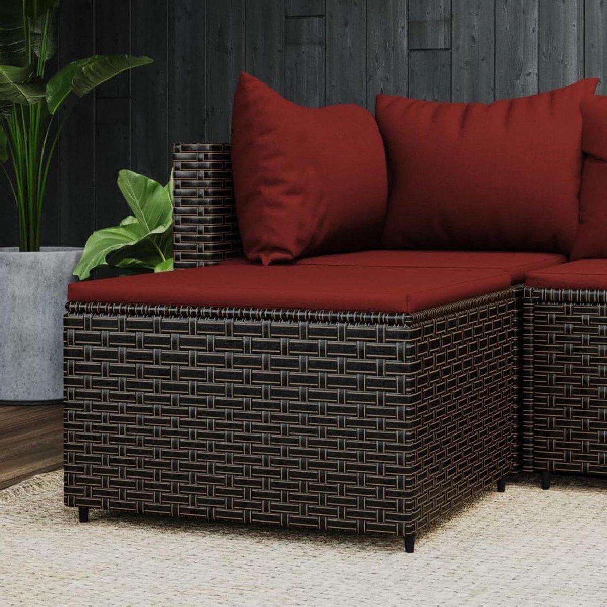 Tuin voetenbank - Poef Hocker - Buiten ontspannen - Weerbestendig polyrotan - 575 x 565 x 9 cm - Bruin