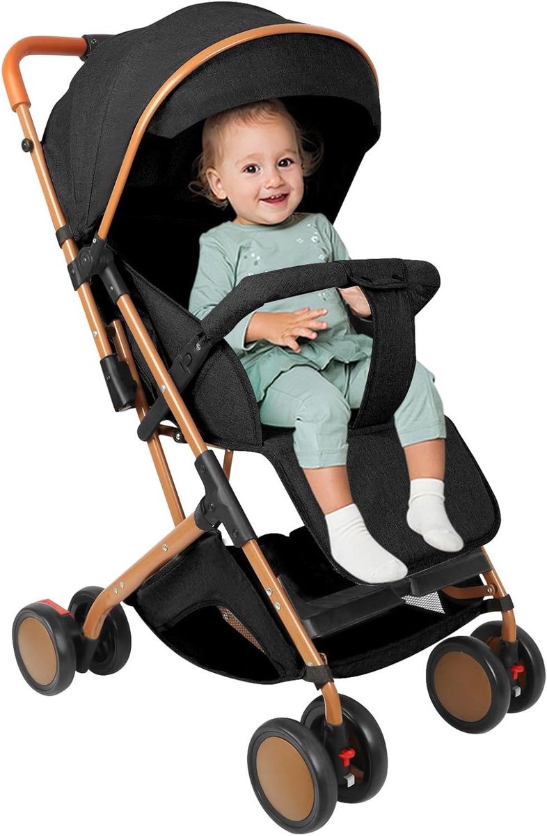 Kinderwagen Lichtgewicht - Babybuggy Compact - Veilig Vervoer - Zit- en Ligstand - 71 x 98 x 45 cm - Zwart
