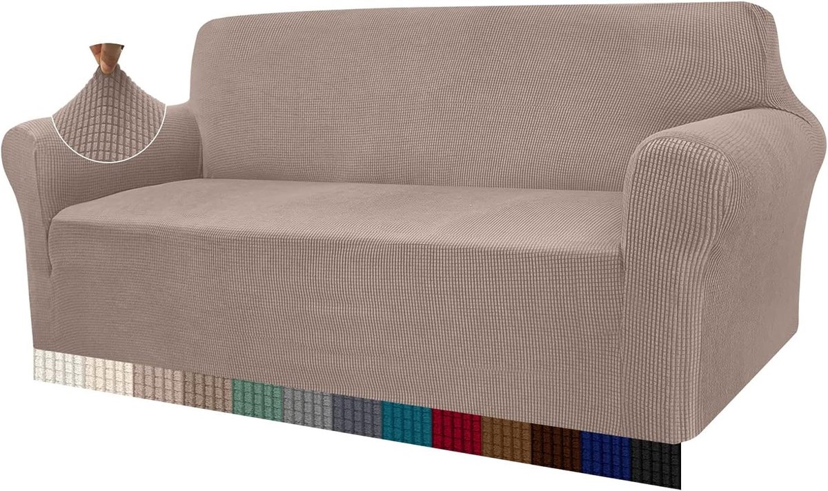 Moderne Hoofdbescherming voor Bank met Hoge Rekbaarheid - Jacquard Elastische Hoes voor Woonkamer, Huisdier Bescherming en Meubelbescherming (3-Zits, Zand)