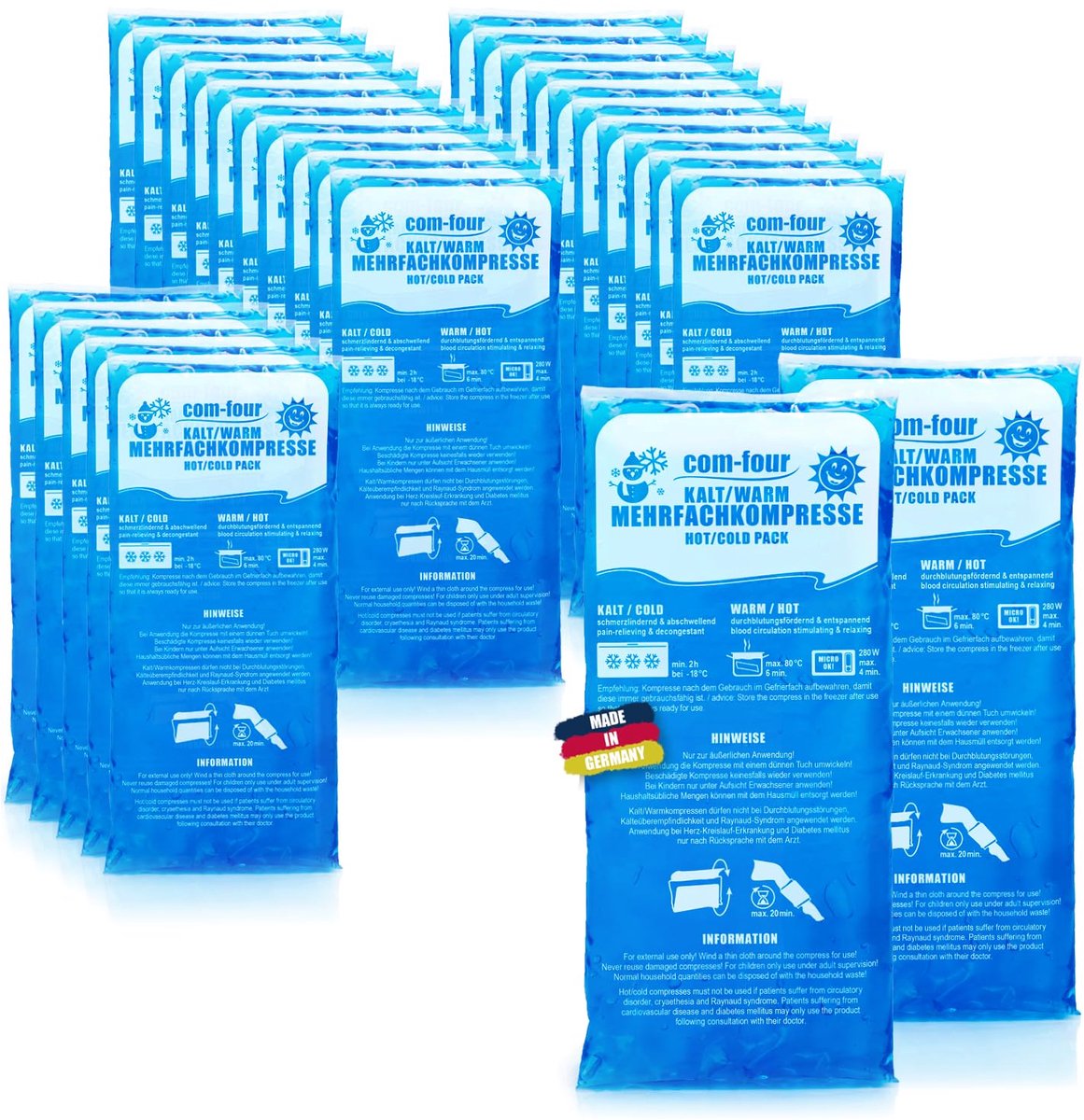 SnelShoppen - 25x Grote Meervoudige Kompressen 29x12 cm - Warmte- en Koude Kompressen - Koelpads - Geschikt voor Magnetron - XL Koelpakket - Made in D