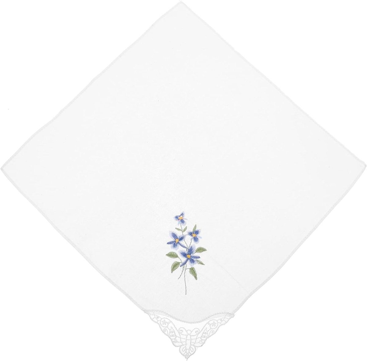 Geborduurde Zakdoek - Zakdoekjes Dames - Dagelijks Gebruik - Bloemenpatroon - 27x27 cm - Blauw