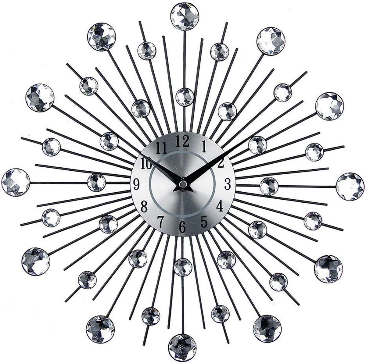 SnelShoppen - Timely 3D Kristallen Wandklok - Creatieve Zilveren Kunst Diamant-bezette Stille Wanddecoratie voor Woonkamer, Slaapkamer en Kantoor - 33