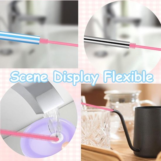 Set van 2 Silicone Flessenborstels voor Babyflessen, Waterflessen en Thermosflessen - Inclusief 6 mm en 9 mm Rietjesborstels — afbeelding 4