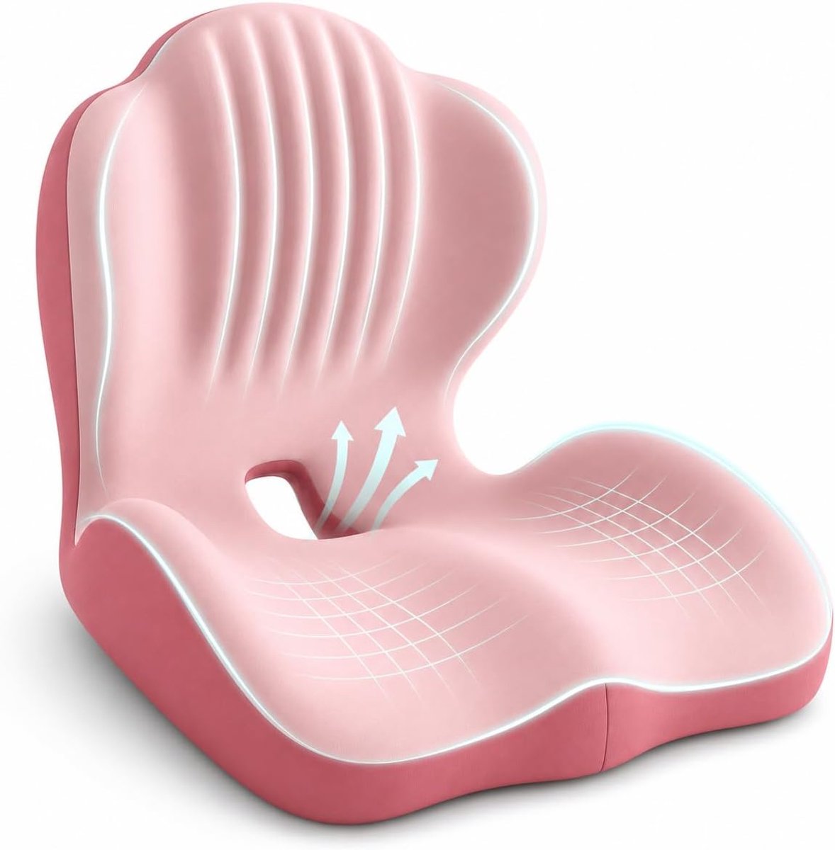 Zitkussen - Lendensteun - Orthopedisch zitkussen - Rugkussen - Traagschuim - Ergonomisch - L-vorm - Voor de auto en bureaustoel - Antislip - 40*44*37cm - Roze kleurblokken