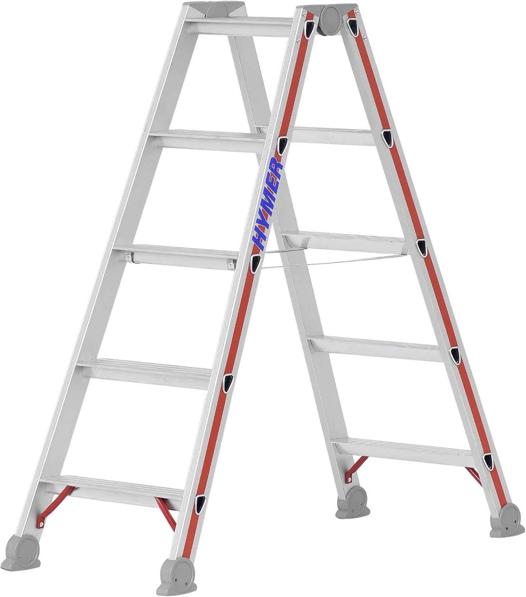 SnelShoppen - Stepladder 2x5 treden multifunctioneel, loopbaar aan beide zijden, geanodiseerde profielen, stalen scharnieren, veilig werken, 2.15m wer