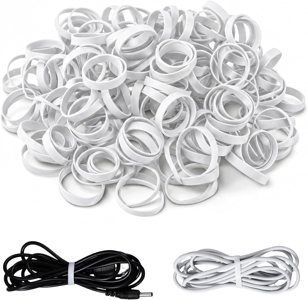 200 Stuks Witte Siliconen Rubber Bands 0.6 Inch - Sterke Elastische Ringen voor Kabels, School en Thuisgebruik - Duurzaam en Niet-Slip Design