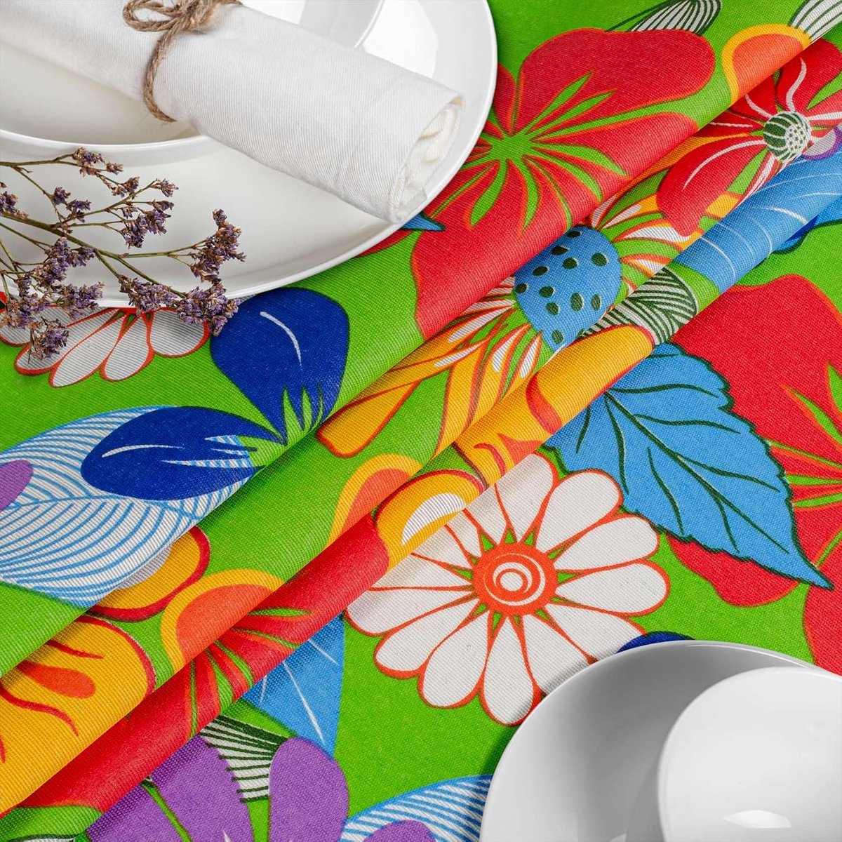 SnelShoppen - Wasbare Tafelkleed van Katoen en Polyester, Kleurrijke Bloemen, 240 x 140 cm, Ideaal voor Tuin, Feest, Keuken en Camping