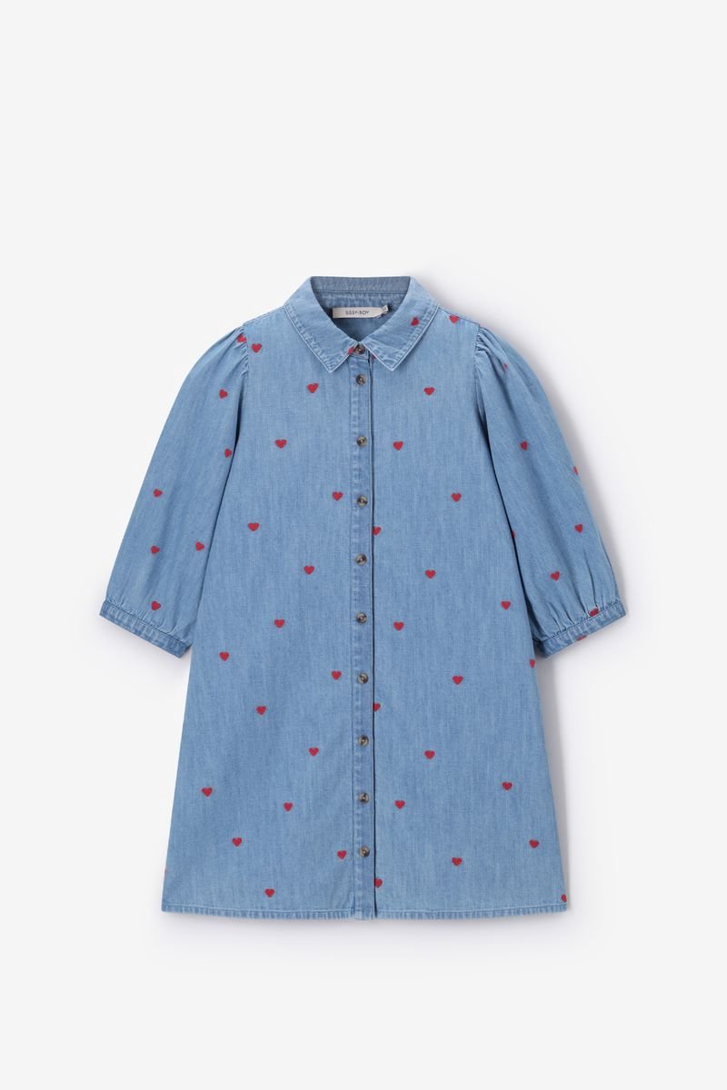 Sissy-Boy - Blauwe denim jurk met hartjes