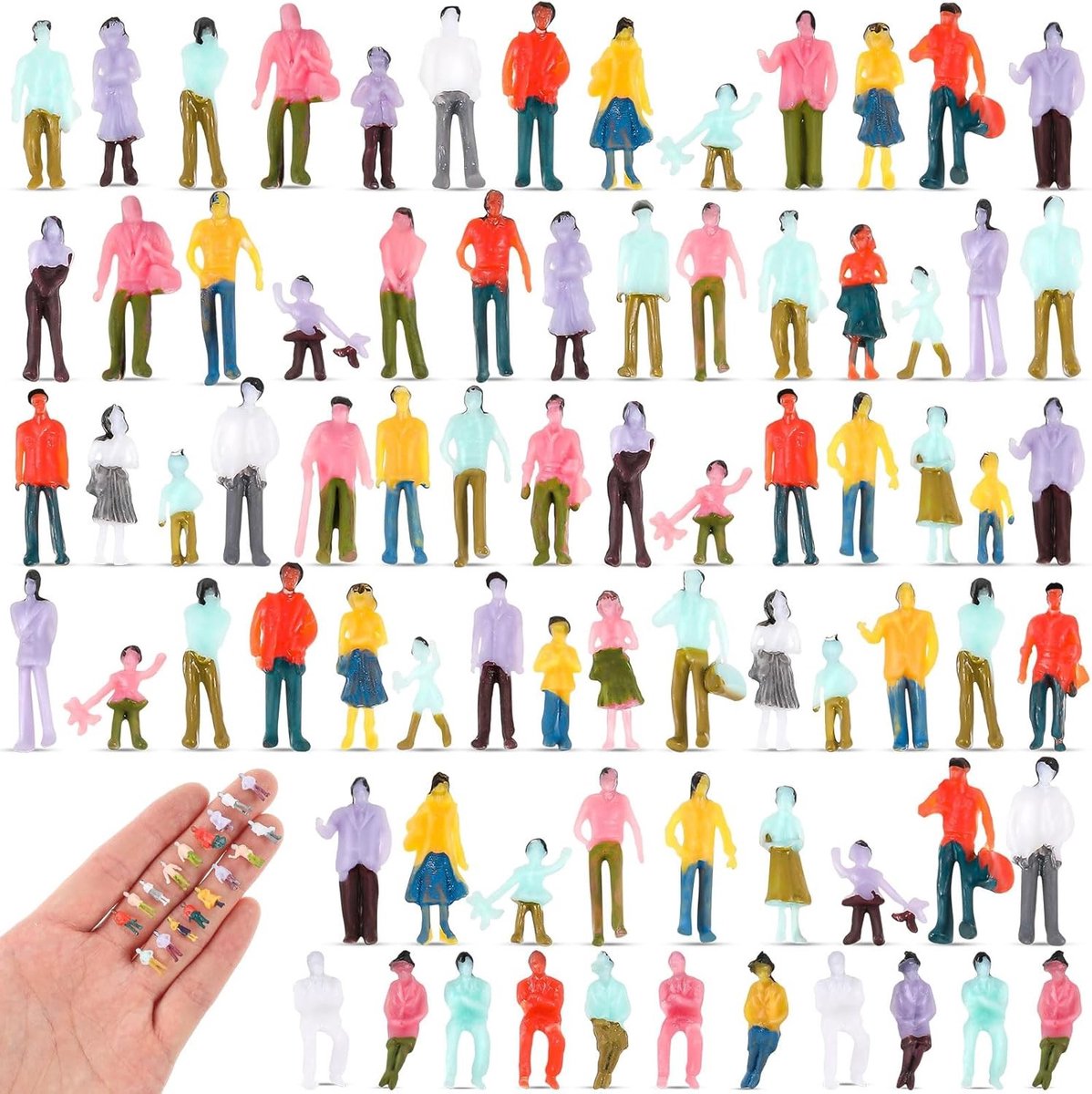 Namalu 100pcs Mini People Figurines 1:150 Scale Architectural Painted Small Model Sitting and Standing Plastic People - ShopVlot