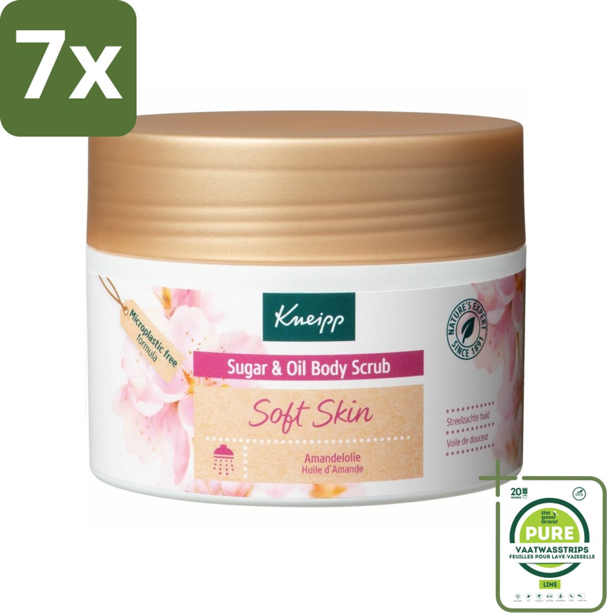 7 x Kneipp - Body scrub - Sugar & Oil - Soft Skin - Voor droge en gevoelige huid - 220 g - Grootverpakking - Lichaams Scrub - Suiker Scrub - Droge Huid - Gevoelige Huid - Verzorging