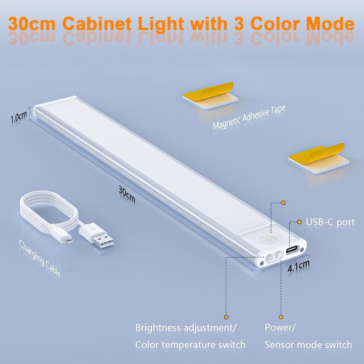 Bewegingssensor Kastlamp - Wit - 3 Stuks - Oplaadbaar met 3000mAh Batterij - Voor Keuken en Trap