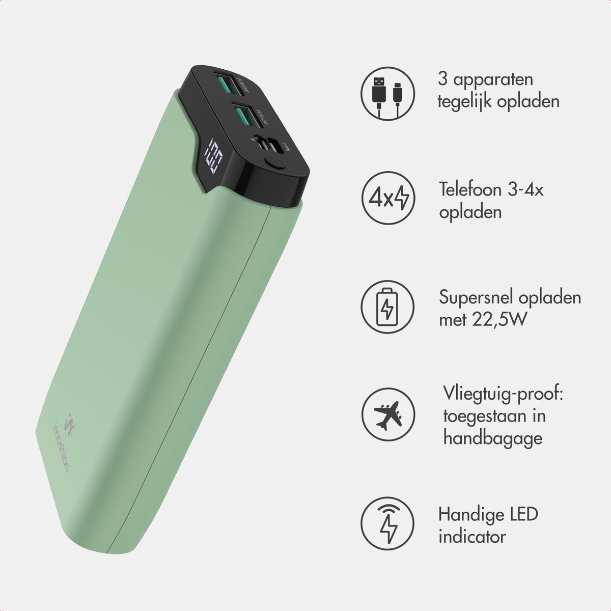 imoshion Powerbank 20000 mAh Snellader Lichtgroen - afbeelding 2