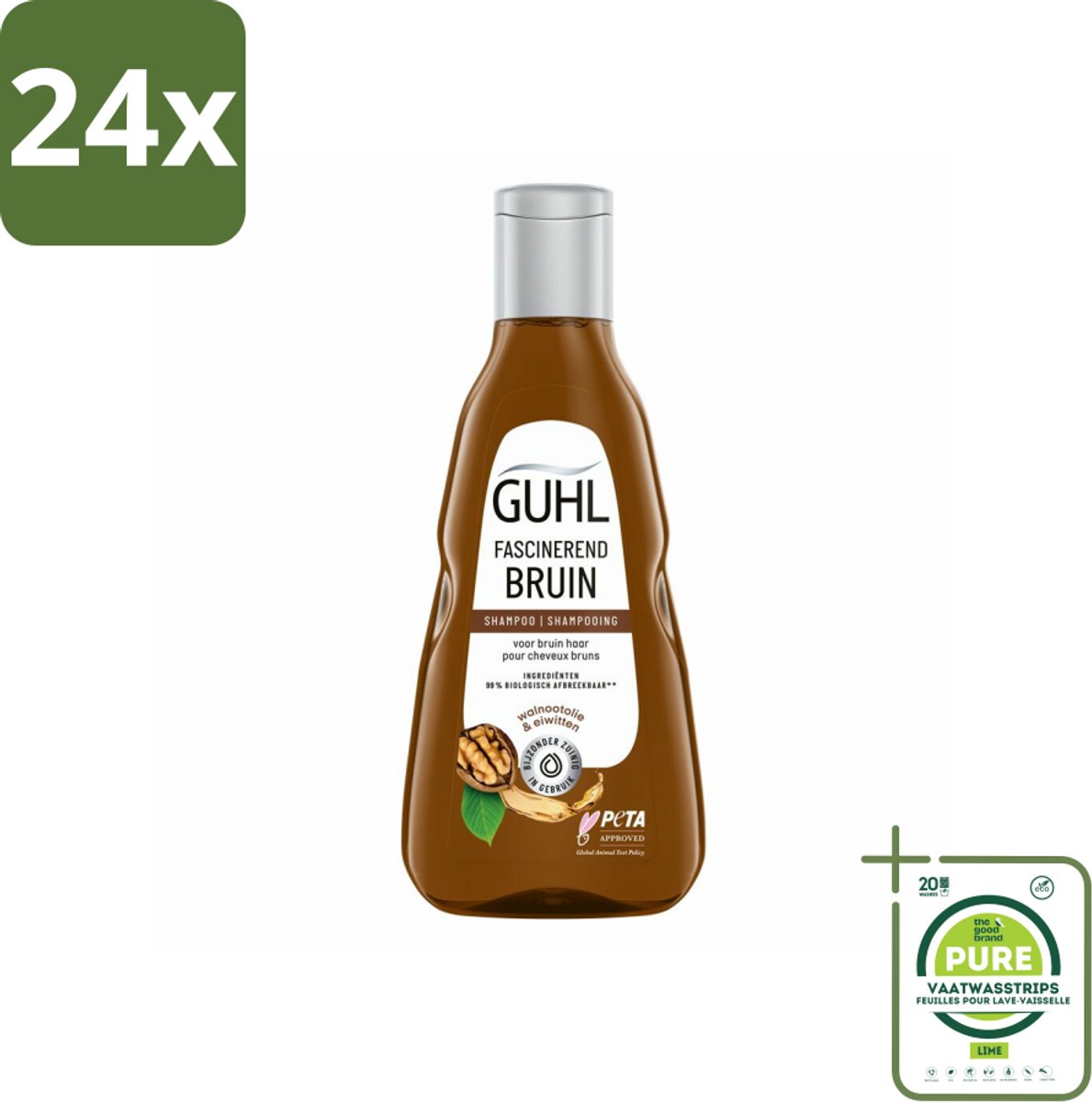 Guhl - Shampoo - Colorshine Bruin - 250 ml - Voordeelverpakking - 24 stuks - Bruin haar shampoo - Glans shampoo