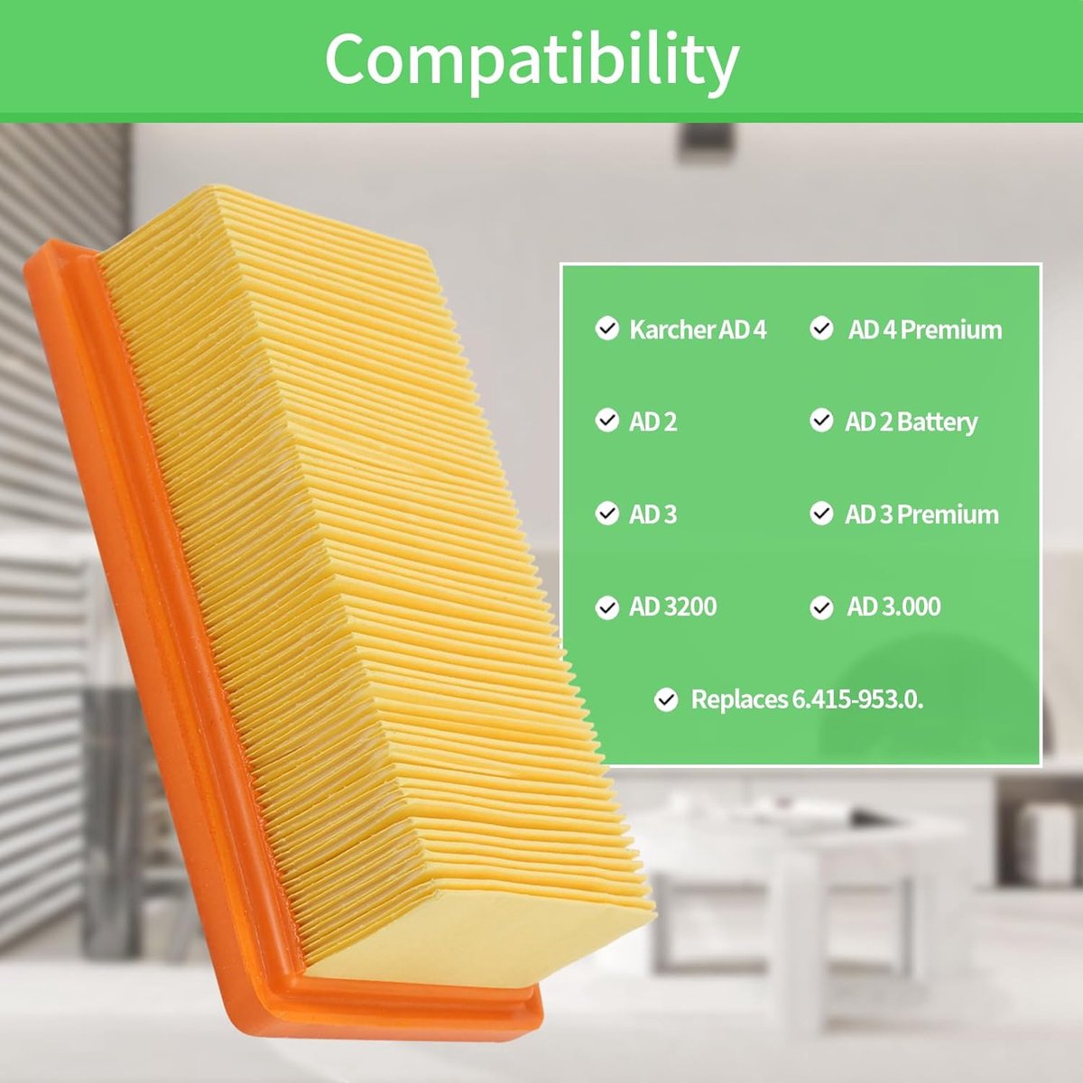 2 reservefilters voor stofzuiger Kärcher AD 3200, AD 3 Premium en AD 4 Premium